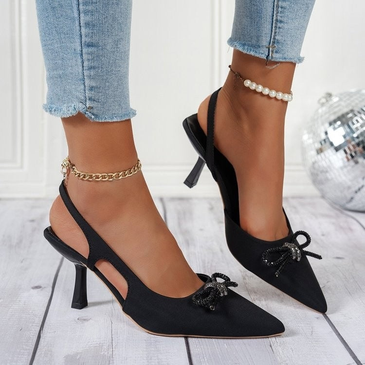 Damen Slingback Pumps mit glamourösem Schleifen-Design EB