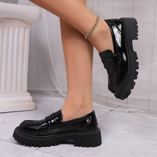 Damen Modische Lacklederschuhe mit robustem Profil EB