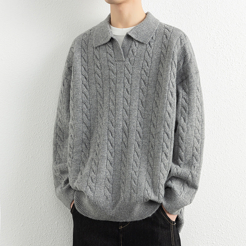 Herren Strickpullover mit Nautical Cable-Muster und klassischem Kragen EB