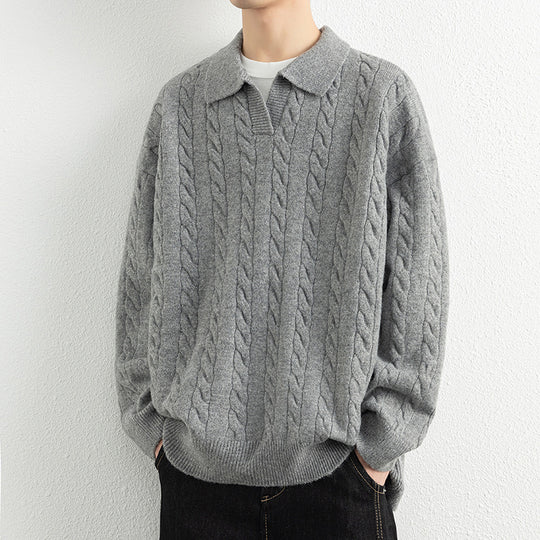 Herren Strickpullover mit Nautical Cable-Muster und klassischem Kragen EB