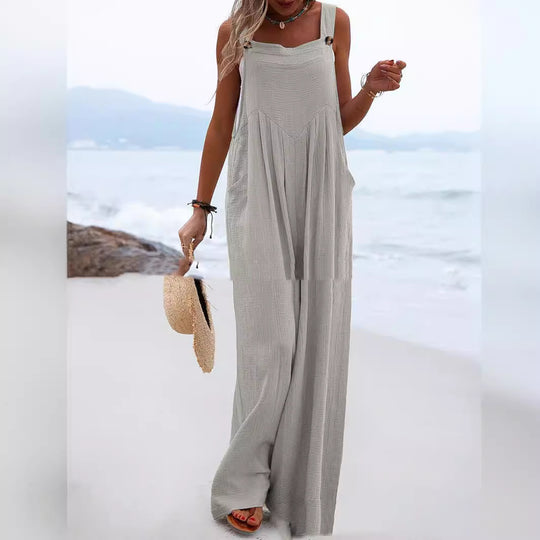 Damen luftiger Jumpsuit mit praktischen Taschen und verstellbaren Trägern EB