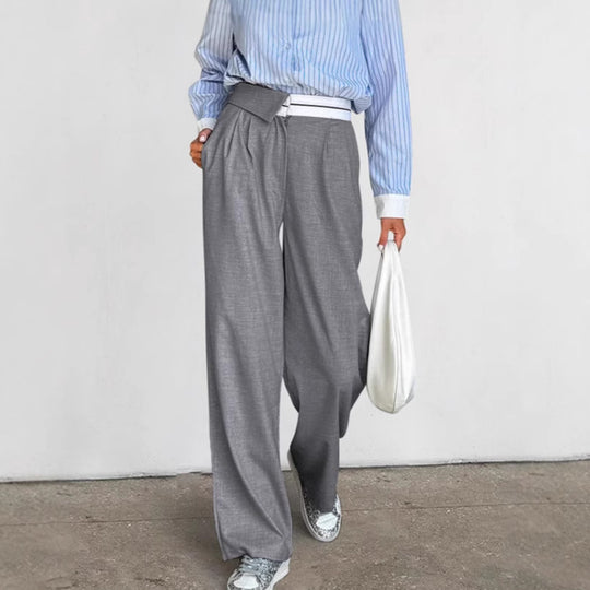 Damen Elegante weite Hose mit schickem Gürtel und Falten EB