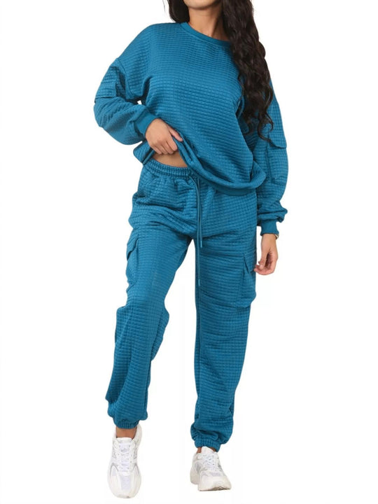 Damen Lässiges Freizeit-Set mit weichem Strukturstoff EB
