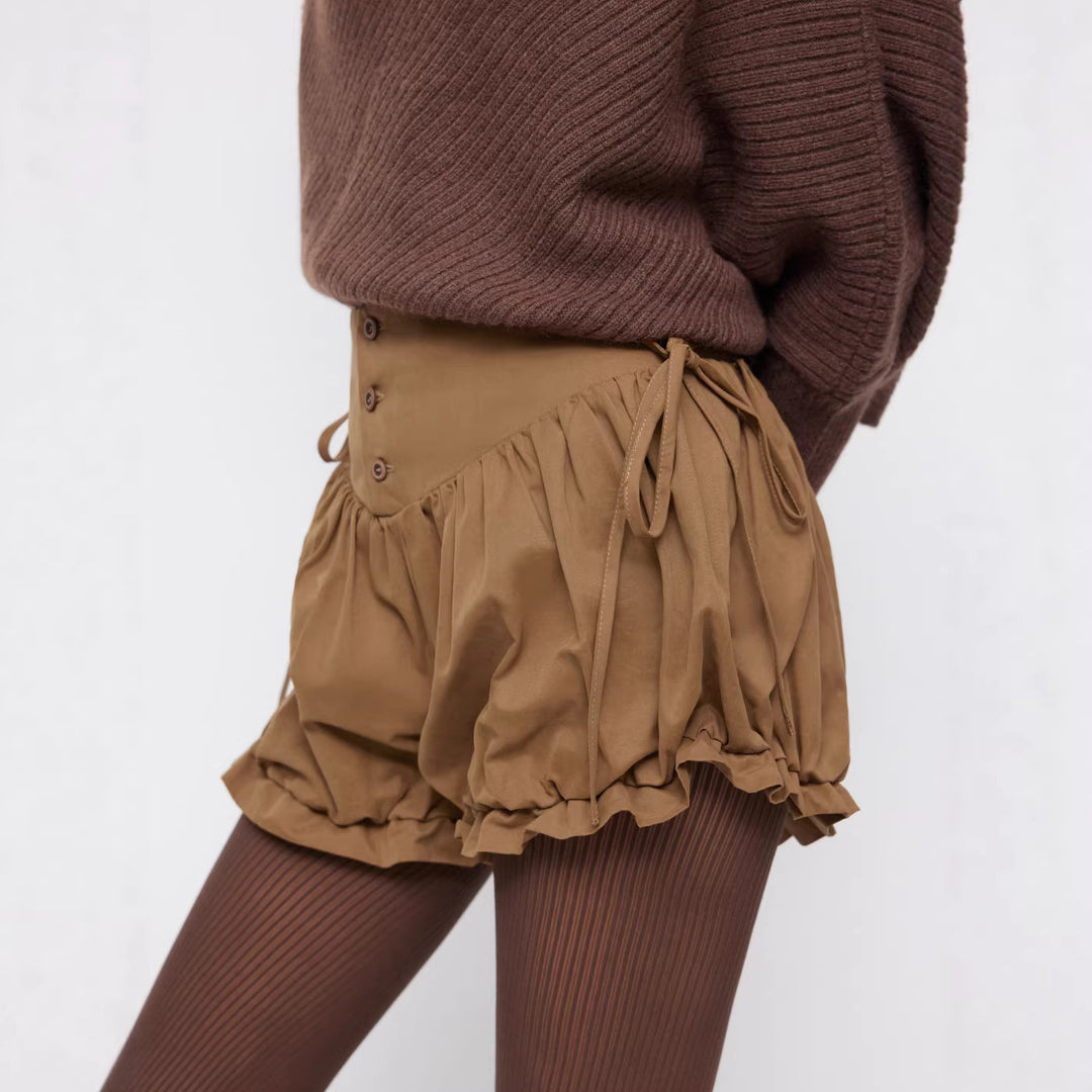 Damen modische Rüschen-Shorts mit hohen Bund und verstellbaren Kordeln EB