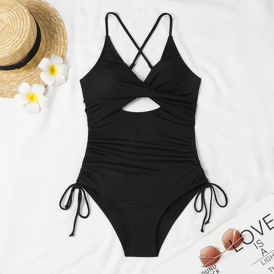 Damen Einteiler Badeanzug mit raffiniertem Wickeldesign und modischem Cut-Out EB