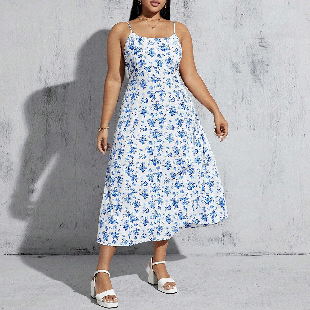 Damen florales Sommerkleid mit schmalen Trägern und leichtem Stoff EB