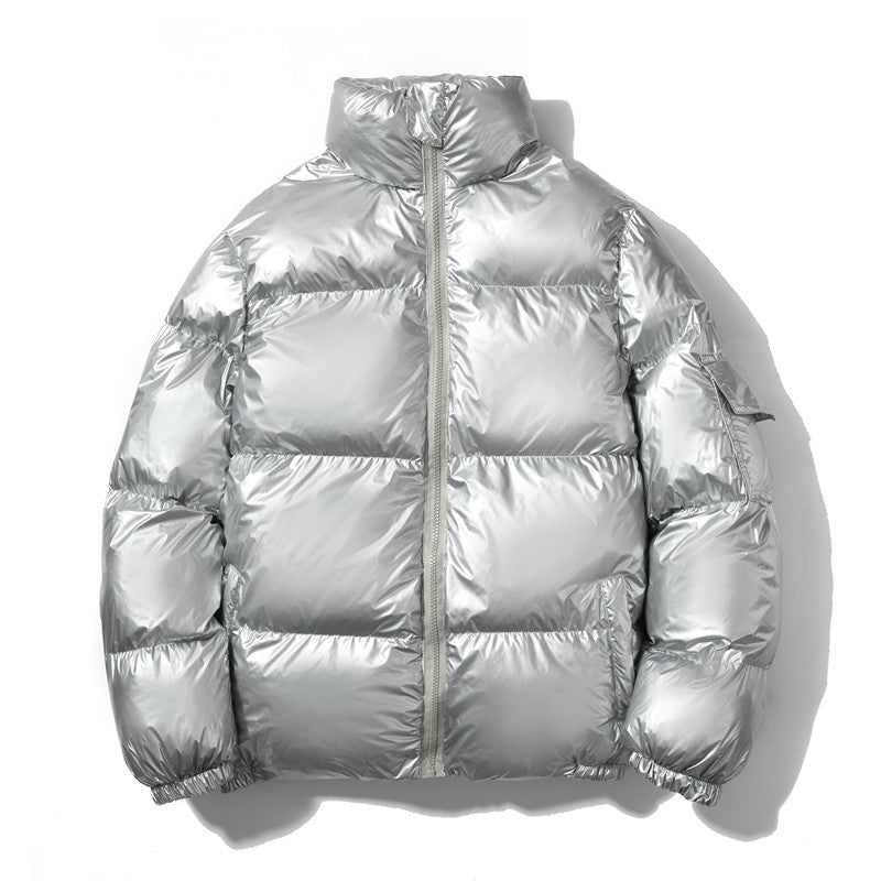 Herren nan glänzende Oversize Daunenoptik Steppjacke mit hohem Stehkragen und elastischen Bündchen EB