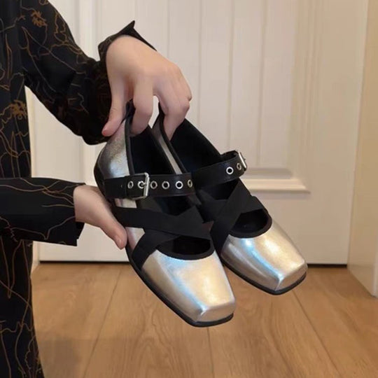 Damen elegante Ballerinas mit modernem Riemchen-Design EB