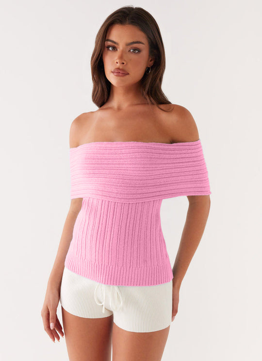 Damen Off-Shoulder Strickoberteil mit Rippstruktur EB