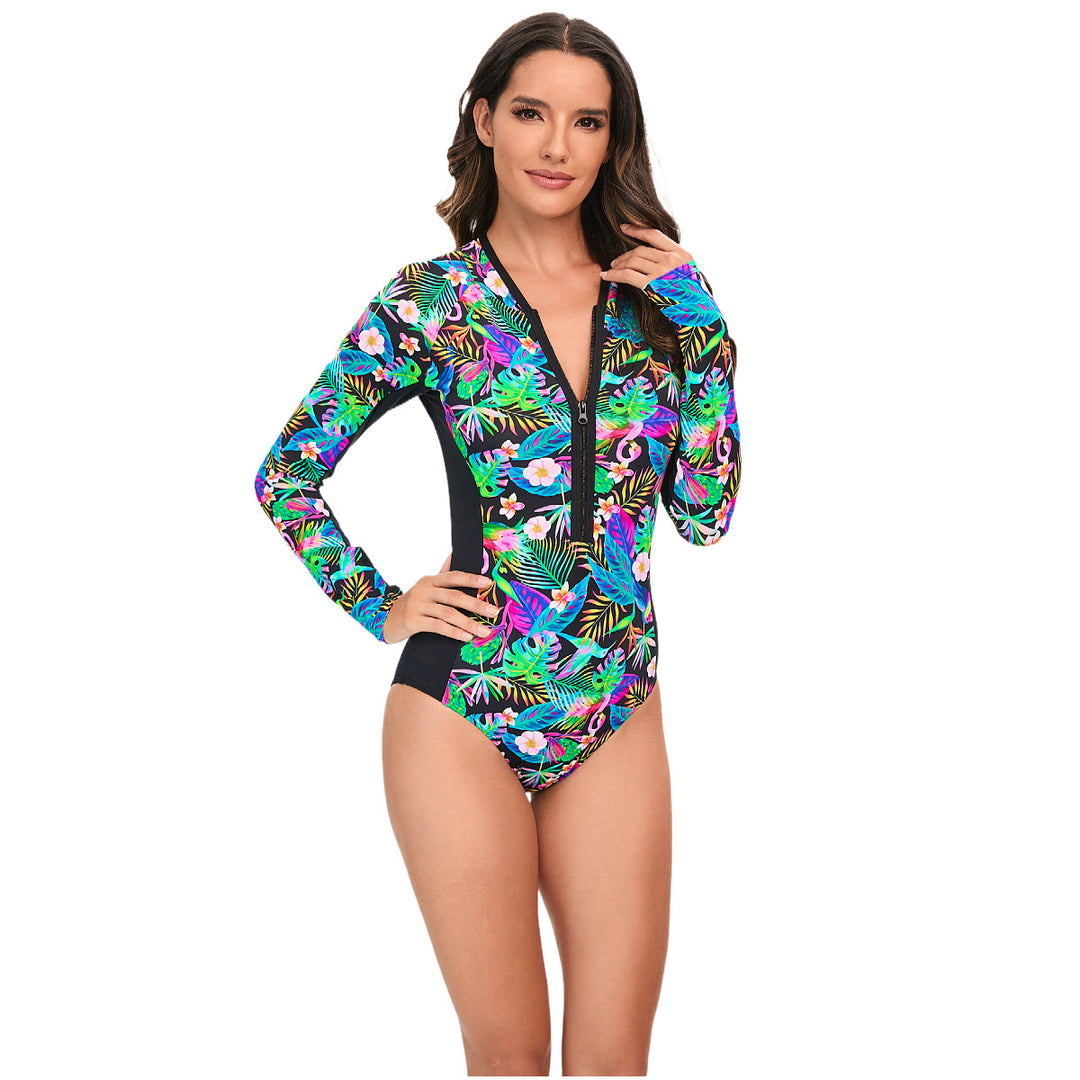 Damen Langarm-Schwimmanzug mit floralem Design EB