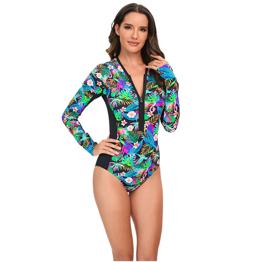 Damen Langarm-Schwimmanzug mit floralem Design EB