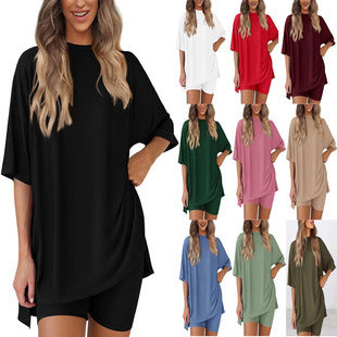 Damen Lässiges Lounge-Set mit übergroßem Oberteil und kurzen Hosen EB