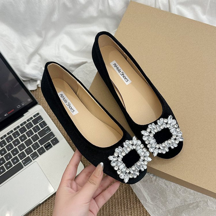 Damen raffinierte Ballerinas mit funkelndem Schmuckdetail und flexiblem Fußbett EB