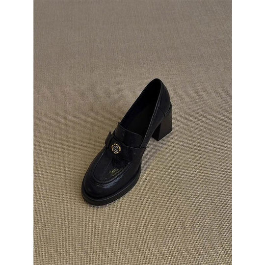 Damen klassisch-elegante Loafers mit Blockabsatz EB