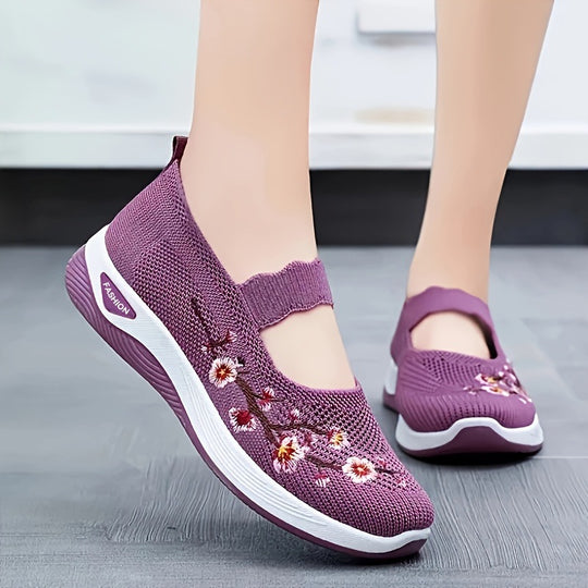 Damen Bequeme Sneaker mit floralen Stickereien EB