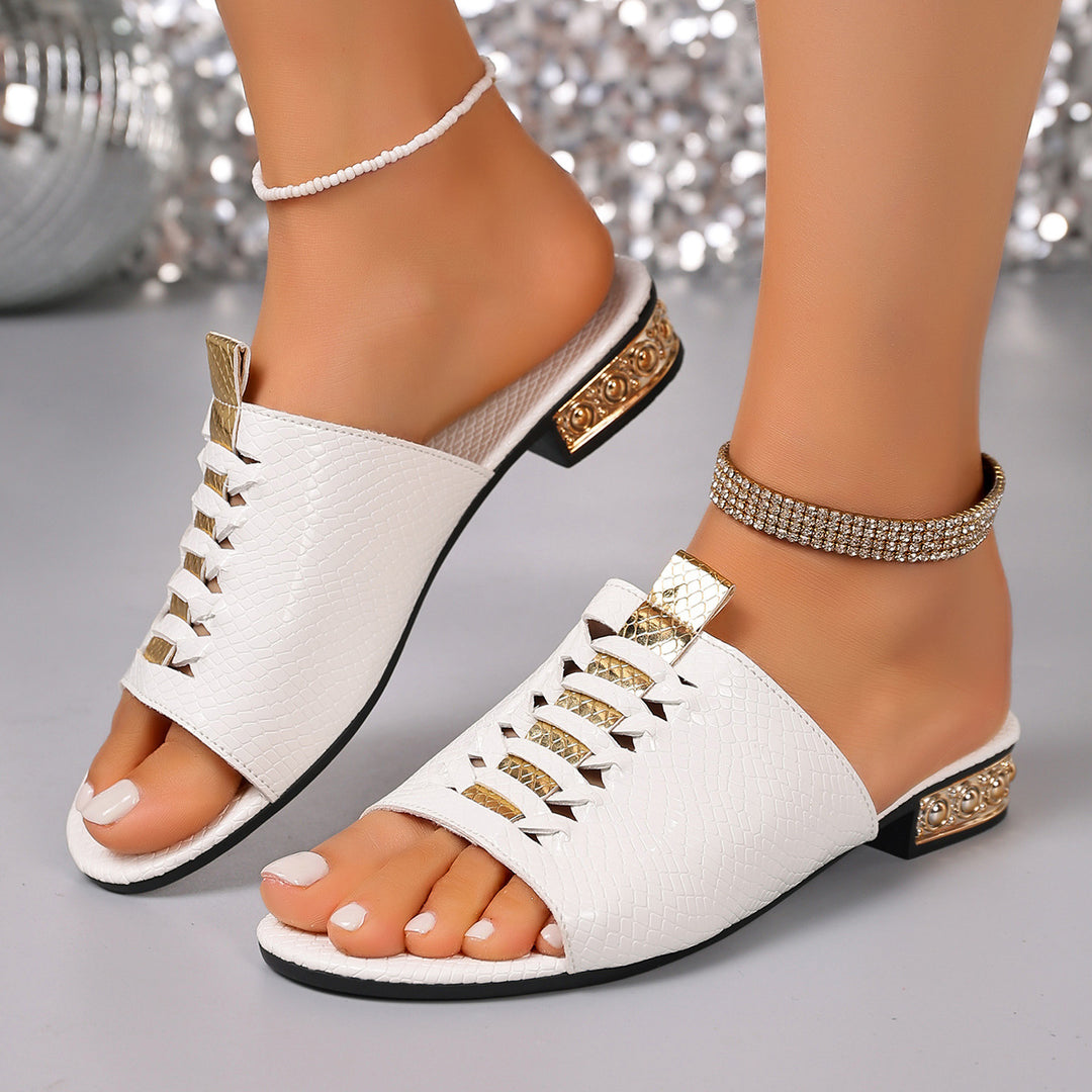 Damen Offene Pantoletten mit elegantem Schnürdesign und luxuriösem Metallic-Detail EB