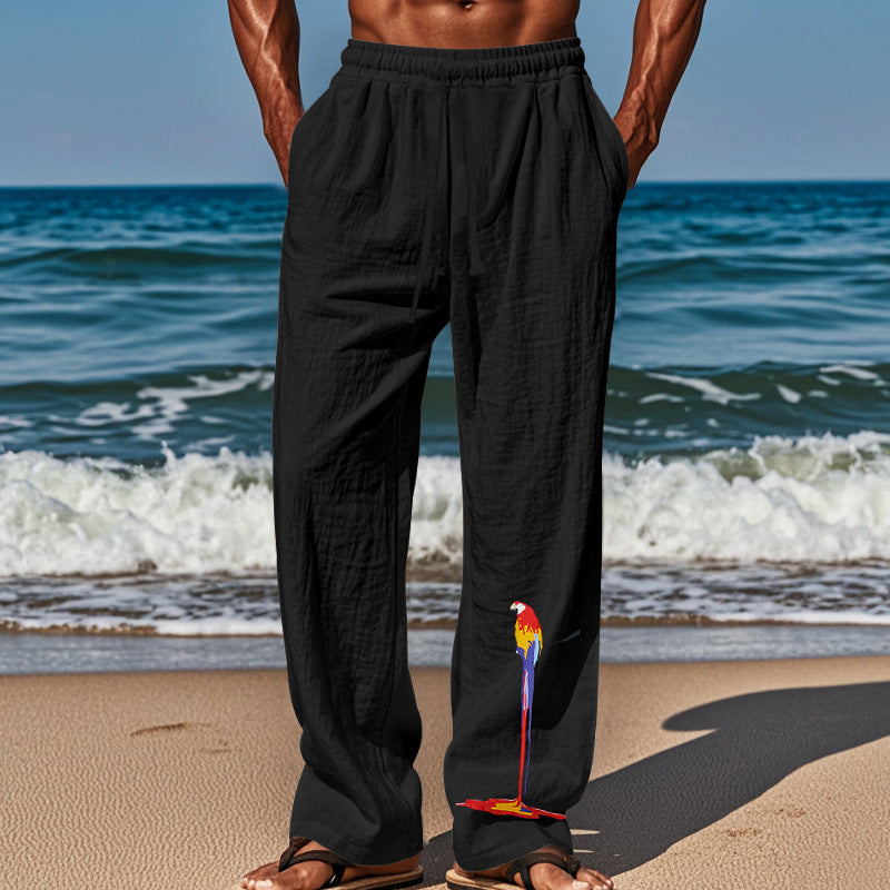 Herren lässige Strandhose mit elastischem Bund und buntem Stickdesign EB