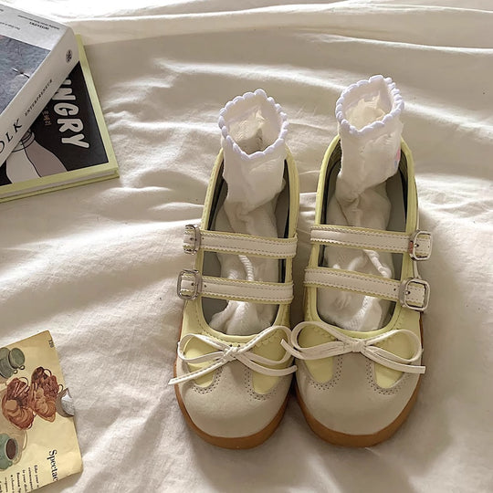 Damen Ballerinas mit modischen Riemchen und dekorativem Schleifen-Design EB