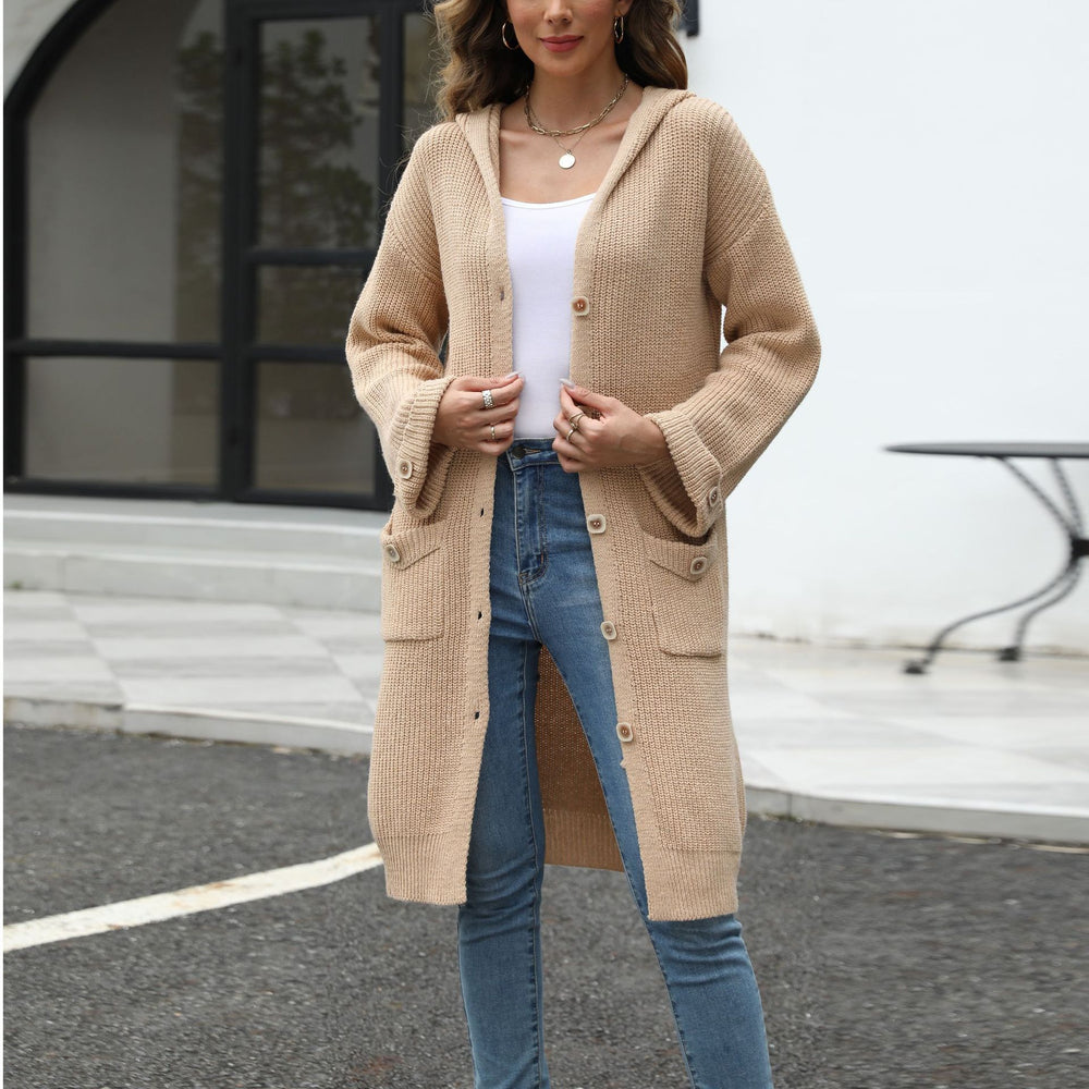 Damen Langer Strickcardigan mit Knopfdetail und weichem Material EB