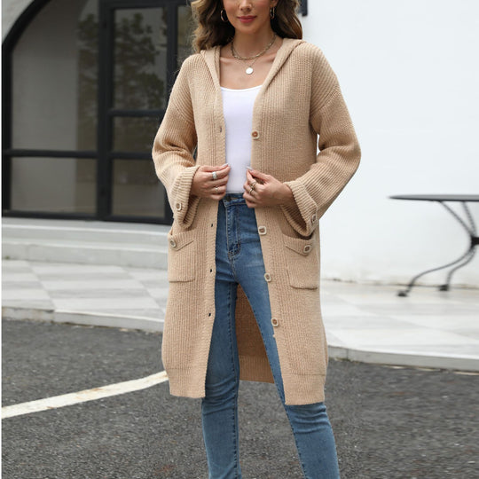 Damen Langer Strickcardigan mit Knopfdetail und weichem Material EB