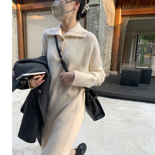Damen Modischer Strickmantel mit Knopfdetails und elegantem Kragen EB
