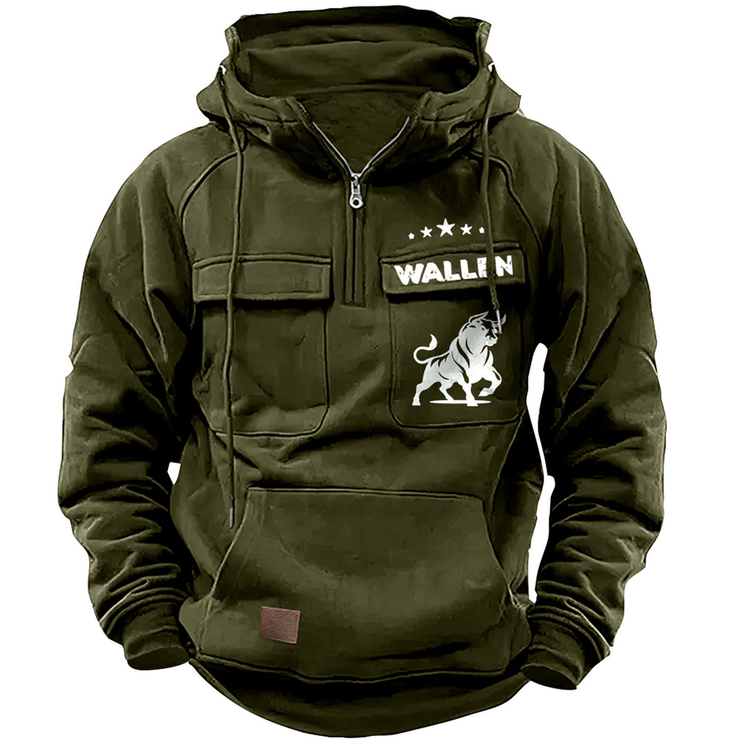 Herren nan Kapuzenpullover mit Halbzip, Cargo-Brusttaschen und Kängurutasche EB