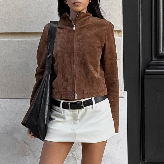 Damen Wildlederjacke mit modernem Stehkragen EB