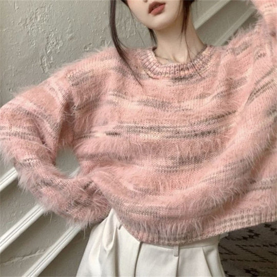 Damen Kuscheliger Strickpullover mit trendigem Farbverlauf und voluminösen Ärmeln EB