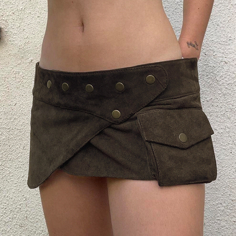Damen modischer Kurzrock mit funktionalen Taschen und Knopfdetails EB