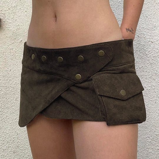 Damen modischer Kurzrock mit funktionalen Taschen und Knopfdetails EB