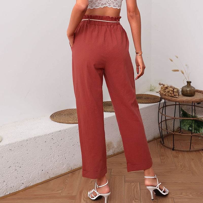 Damen bequeme Stoffhose mit elastischem Bund und modischem Kordelzug EB