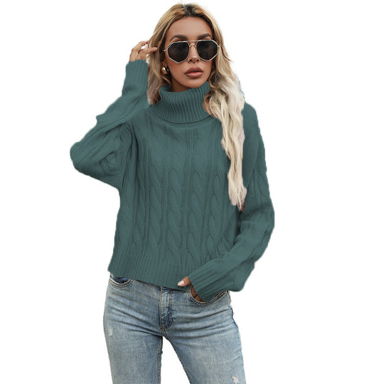 Damen Grobstrickpullover mit hochgeschlossenem Kragen und lockerer Passform EB