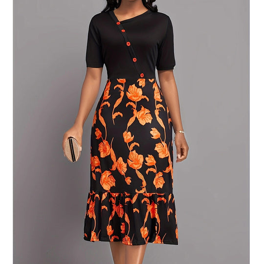 Damen Kleid mit floralem Print und Knopfdetails EB
