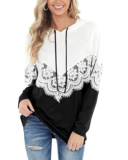 Damen Eleganter Hoodie mit Spitzenapplikationen EB