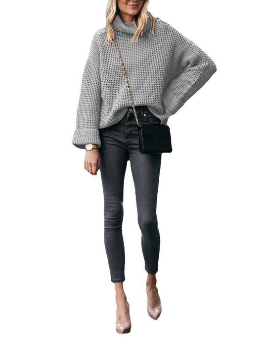 Damen Cozy Strickpullover mit weitem Schnitt und hohem Kragen EB