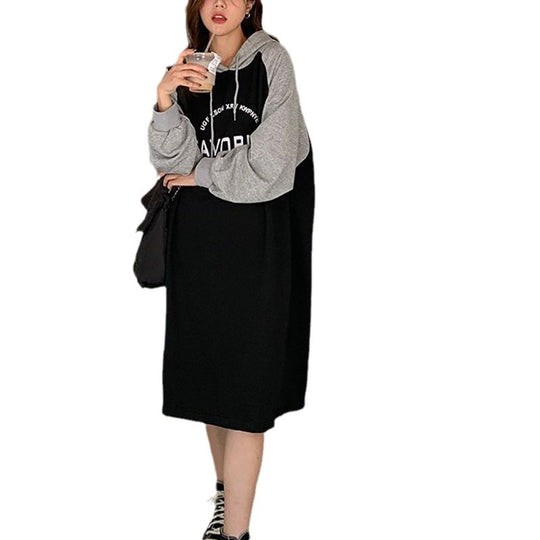 Damen Hoodie-Kleid im lässigen Oversized-Stil mit grafischem Druck und seitlichen Eingrifftaschen EB