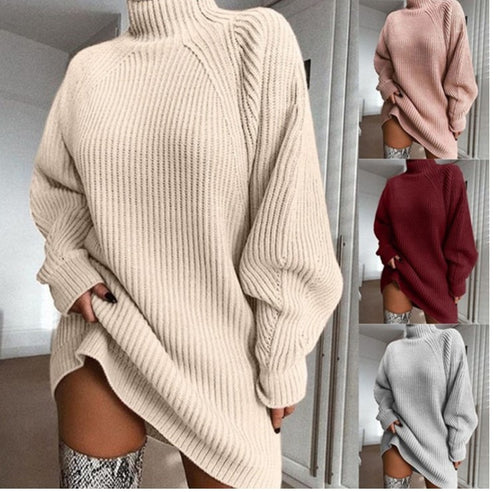 Damen Großer Strickpullover mit hohem Kragen und weiten Ärmel EB