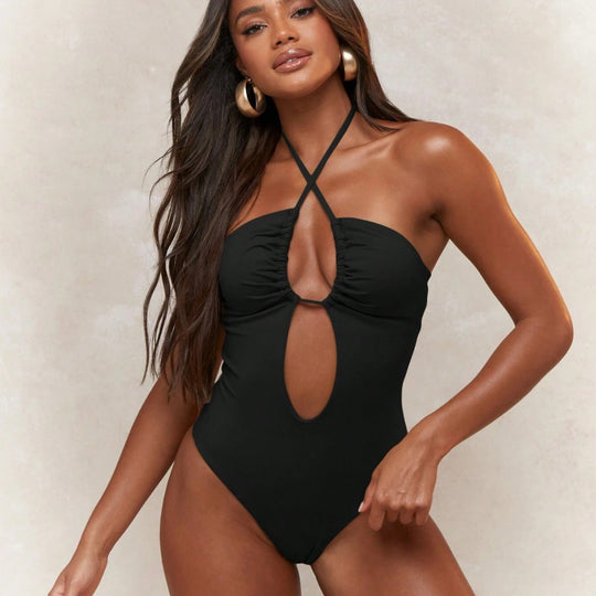 Damen Trendiger Einteiler Badeanzug mit verspieltem Cut-Out EB