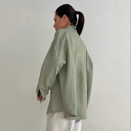 Damen Oversized Utility-Hemdjacke mit praktischen Taschen und lässigem Schnitt EB