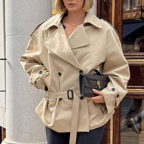 Damen modische Trenchcoatjacke mit Gürtel und großzügigem Schnitt EB