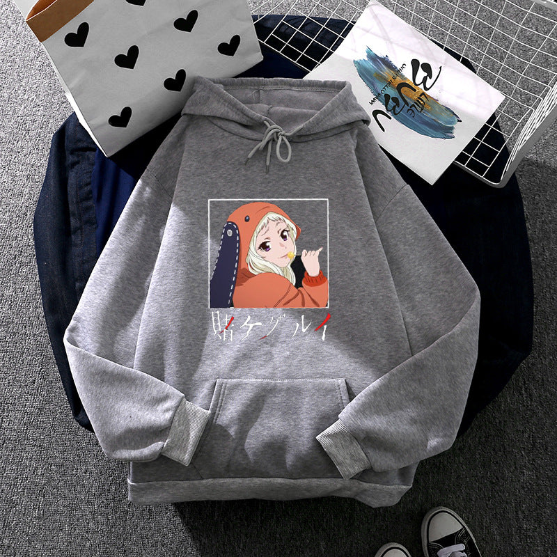 Damen nan Oversize Kapuzenpullover mit Manga-Frontprint und Kängurutasche EB