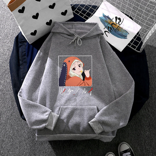 Damen nan Oversize Kapuzenpullover mit Manga-Frontprint und Kängurutasche EB
