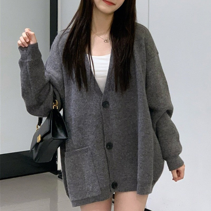 Damen Großer, bequemer Strickcardigan mit Knöpfen und Taschen EB