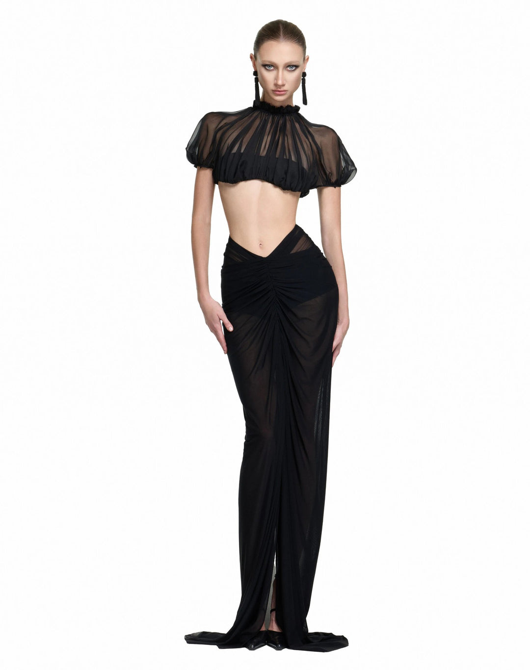 Damen Elegantes transparents Maxikleid mit ärmelloser Silhouette EB