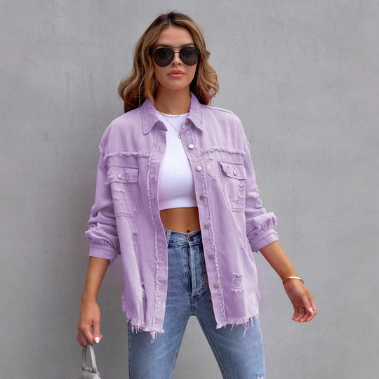 Damen Jeansjacke im lässigen Oversize-Schnitt mit fransigen Details EB