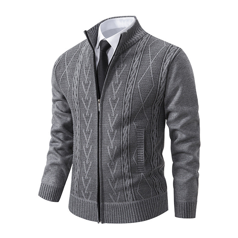 Herren Strickjacke mit strukturiertem Zipper und ausgefallenem Aran-Muster EB