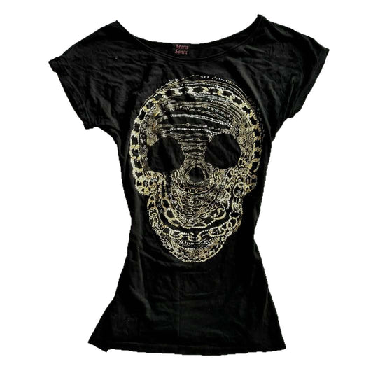 Damen T-Shirt mit schickem Skelettmotiv und Glitzerakzenten EB