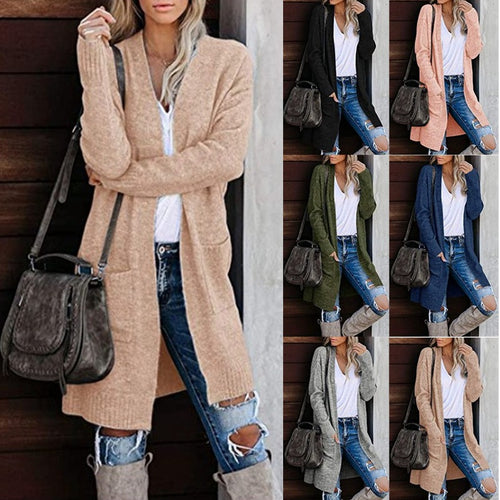 Damen Lange Strickjacke mit offenem Schnitt und lässigem Design EB