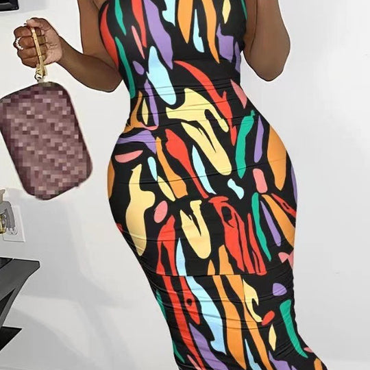 Damen Figurumspielendes Kleid mit eindrucksvollem Grafikmuster und asymmetrischem Schnitt EB