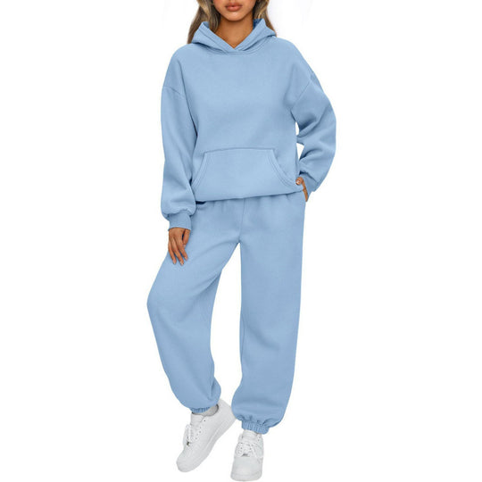 Damen nan Oversize Kapuzenpullover und Fleece Jogginghose Set mit Kängurutasche EB